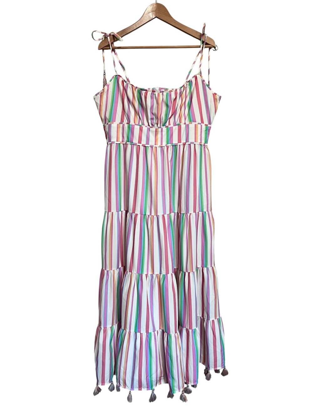 Chicwish Candy Stripe maxi dress with Pom Poms size Large - Picture 2 of 12